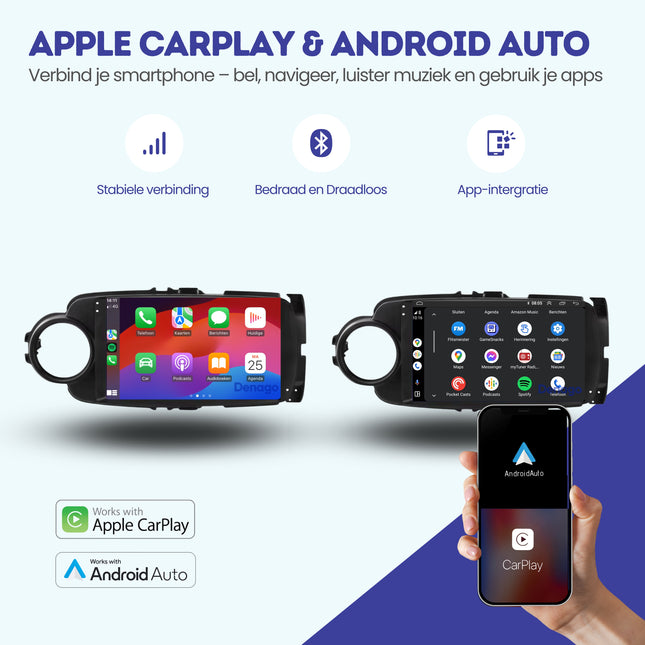 Toyota Yaris CarPlay autoradio | 2011 t/m 2019 | Denago DNG-A287 | 9 inch | Android 13 | Zwart | Draadloos CarPlay & Android Auto