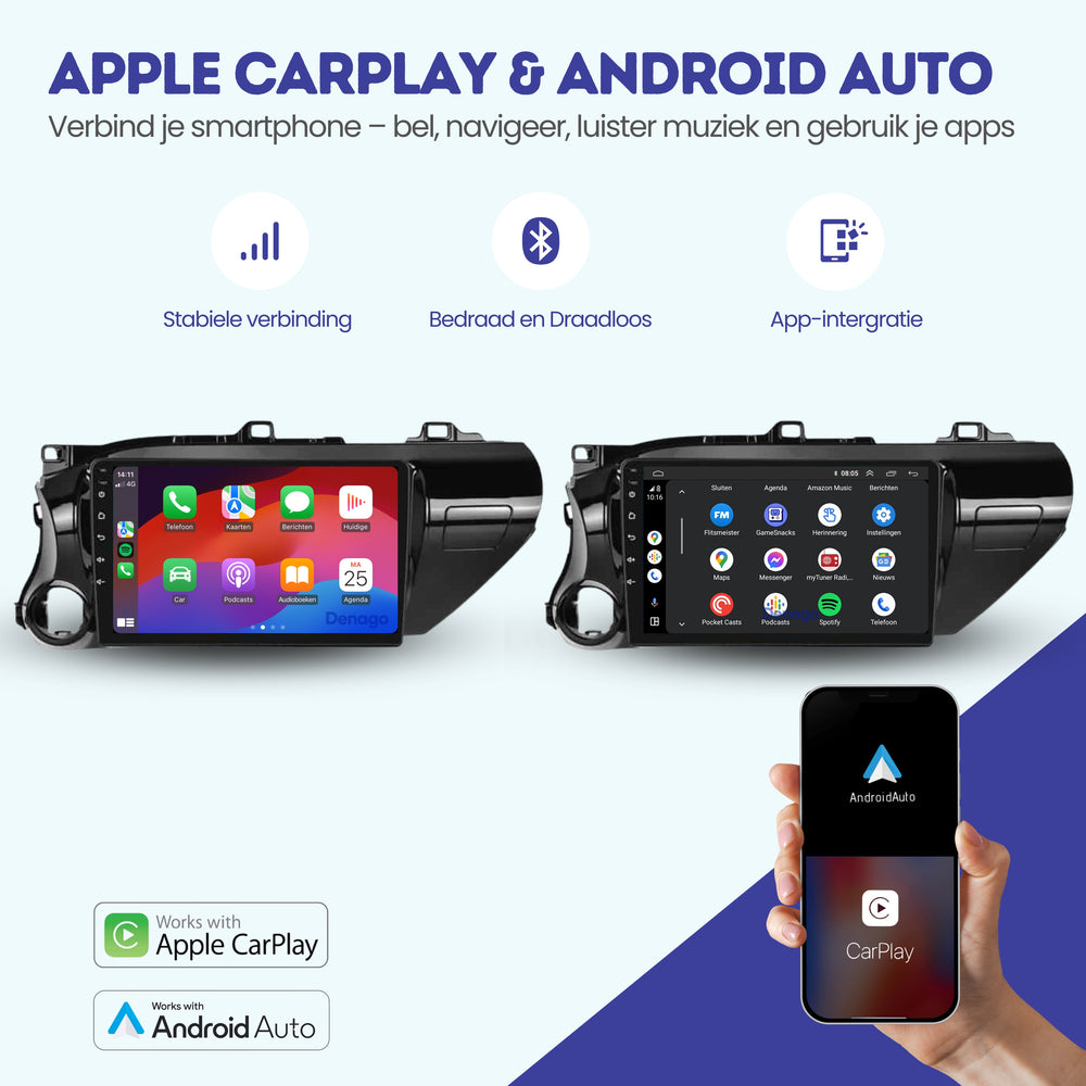 Toyota Hilux CarPlay car radio | 2015 to 2020 | Denago DNG-A331 | 10 inches | Android 13 | Wireless CarPlay & Android Auto