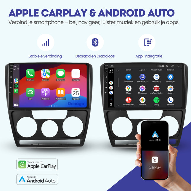 Skoda Octavia CarPlay autoradio | 2007 t/m 2012 | Denago DNG-A282 | 9 inch | Android 13 | Draadloos CarPlay & Android Auto