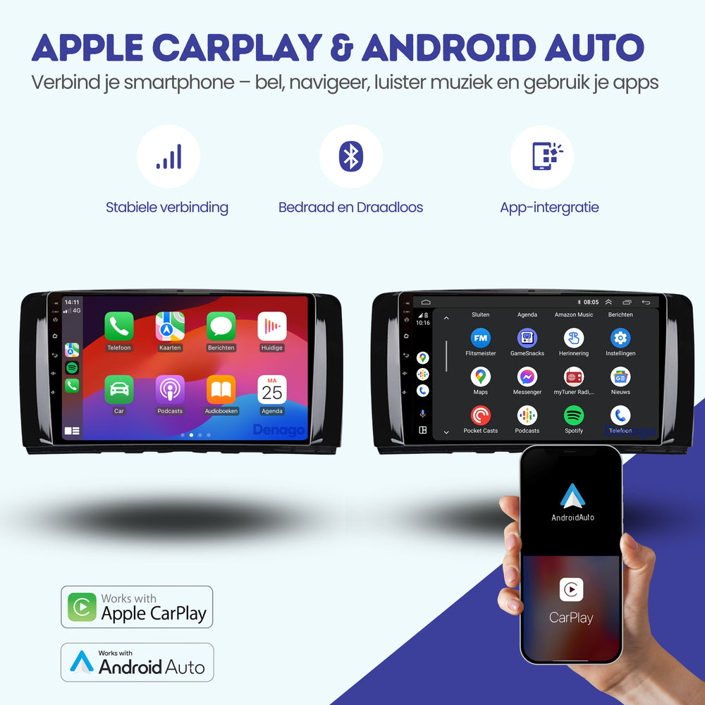 Radio para coche Mercedes Clase R CarPlay | 2005 a 2013 | Denago DNG-A190 | 9 pulgadas | Androide 13 | CarPlay inalámbrico y Android Auto