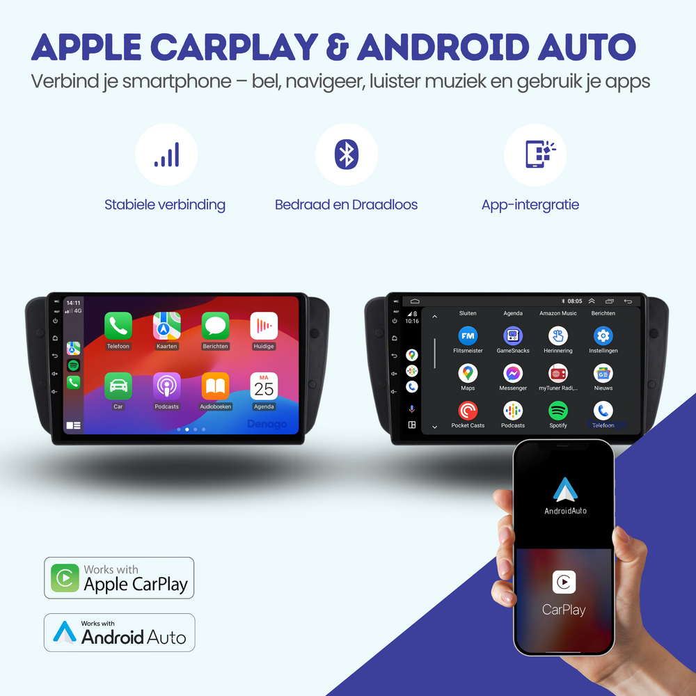 Seat Ibiza CarPlay autoradio | 2008 t/m 2014 | Denago DNG-A05 | 9 inch | Android 13 | Draadloos CarPlay & Android Auto
