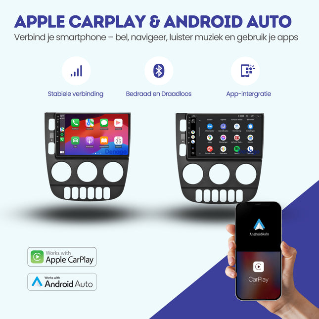 Mercedes ML CarPlay autoradio | 1999 t/m 2004 | Denago DNG-A221 | 9 inch | Android 13 | Draadloos CarPlay & Android Auto | Zwarte frame