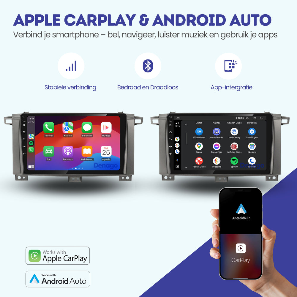 Radio para coche Toyota Land Cruiser LC100 CarPlay | 2005 a 2007 | Denago DNG-A338 | 9 pulgadas | Androide 13 | CarPlay inalámbrico y Android Auto
