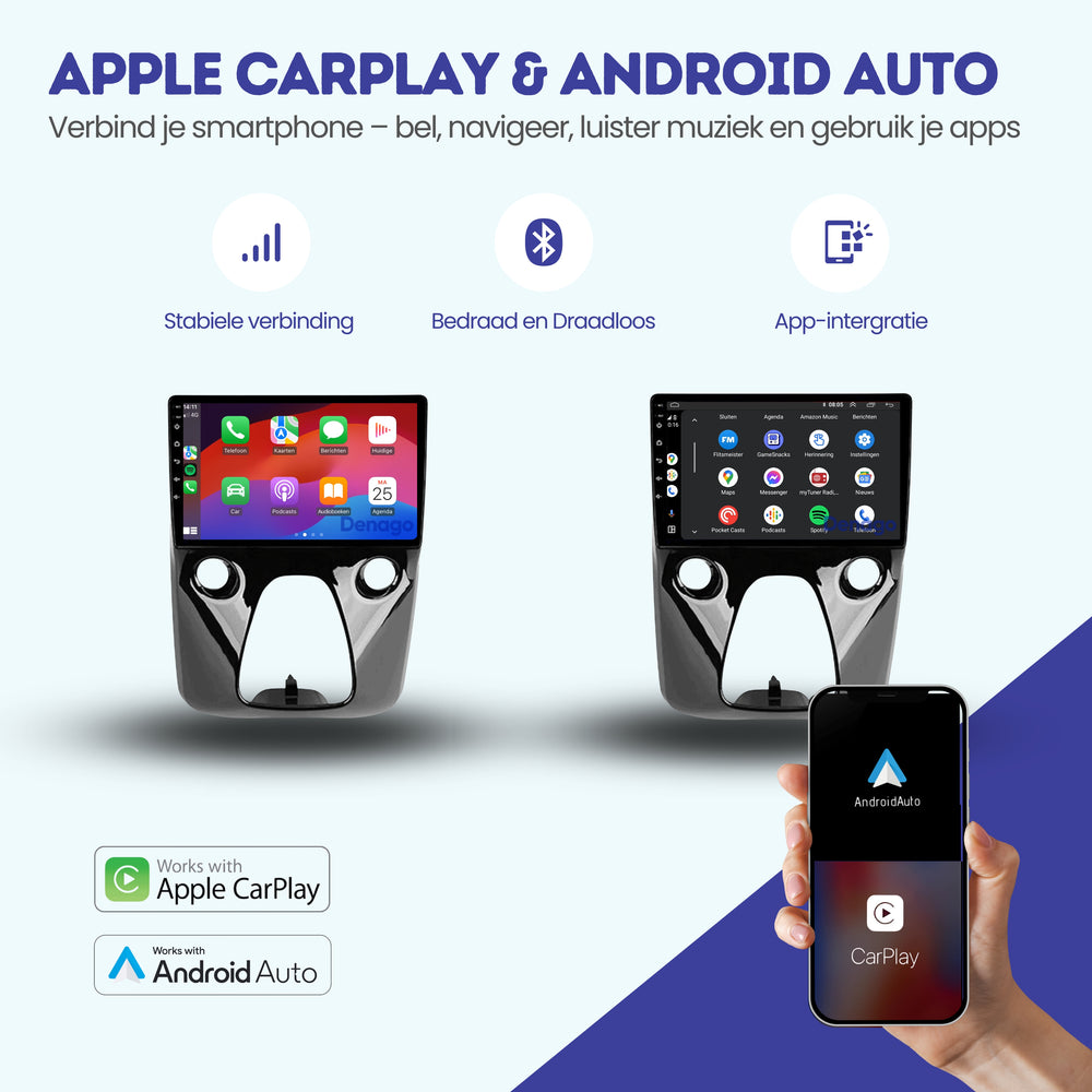 Radio para coche Peugeot 108 CarPlay | 2014 a 2023 | Denago DNG-A265 | 10 pulgadas | Androide 13 | CarPlay inalámbrico y Android Auto