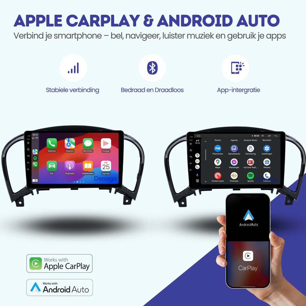 Radio para coche Nissan Juke CarPlay | 2010 a 2019 | Denago DNG-A187 | 9 pulgadas | Androide 13 | CarPlay inalámbrico y Android Auto