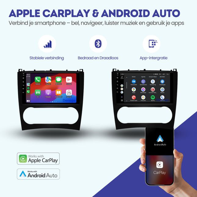 Mercedes C-Klasse W203 | CLC W203 | CLK W209 CarPlay autoradio | 2004 t/m 2011 | Denago DNG-A238 | 9 inch | Android 13 | Draadloos CarPlay & Android Auto