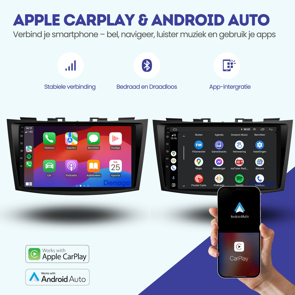 Autoradio CarPlay pour Suzuki Swift | 2011 à 2017 | Denago DNG-A251 | Écran 9 pouces | Android 13 | CarPlay sans fil & Android Auto