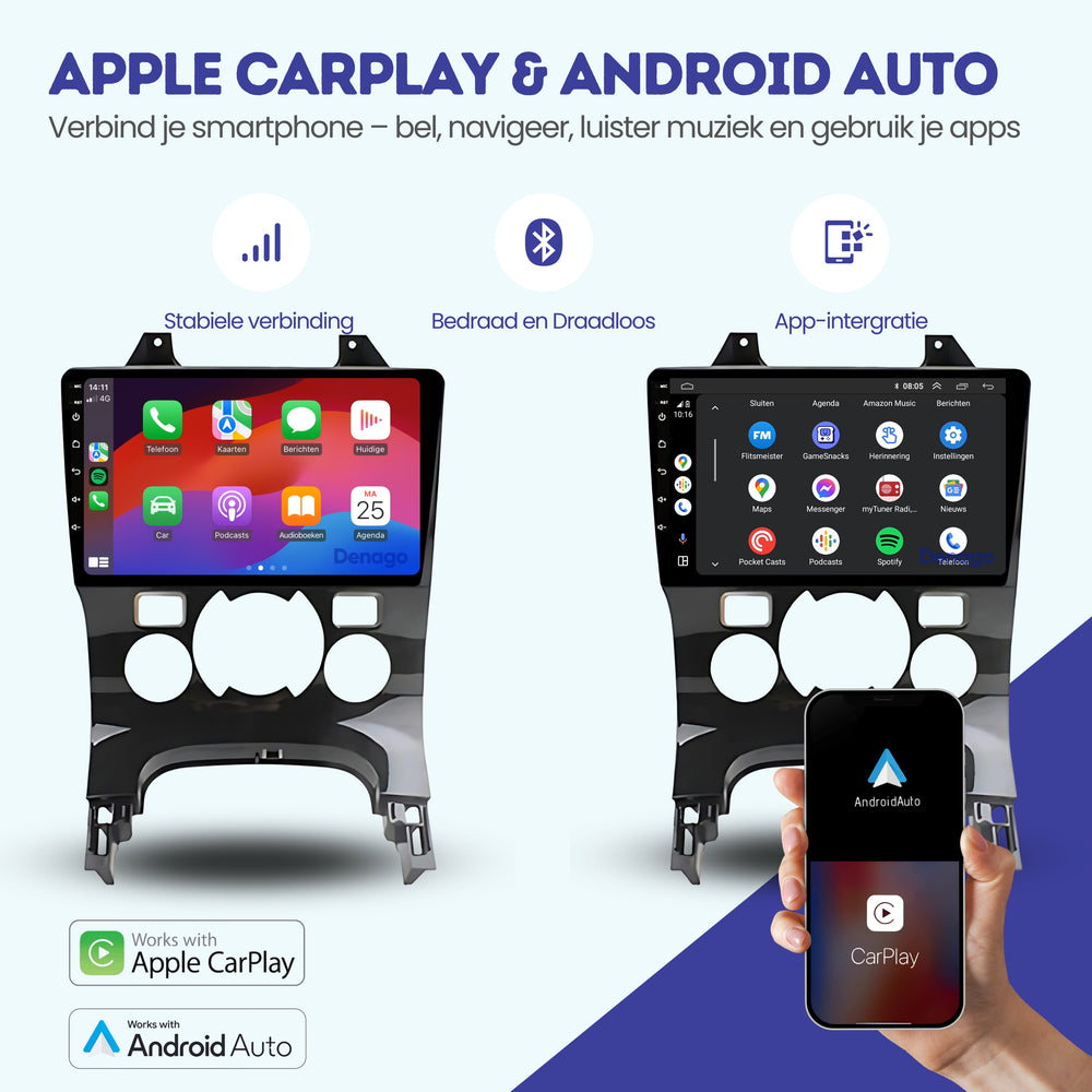 Autoradio CarPlay pour Peugeot 3008 | 2009 à 2016 | Denago DNG-A126 | Écran 9 pouces | Android 13 | CarPlay sans fil & Android Auto