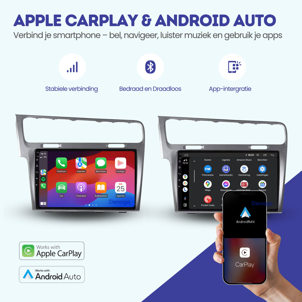 Radio para coche Volkswagen Golf 7 CarPlay | 2012 a 2020 | Denago DNG-A17 | 9 pulgadas | Android 13: CarPlay inalámbrico y Android Auto