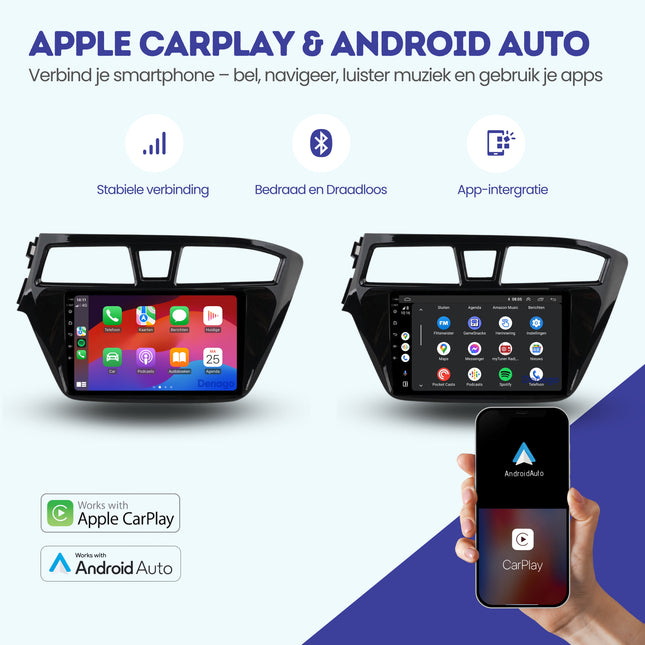 Hyundai i20 CarPlay autoradio | 2015 t/m 2019 | Denago DNG-A142 | 9 inch | Android 13 | Draadloos CarPlay & Android Auto