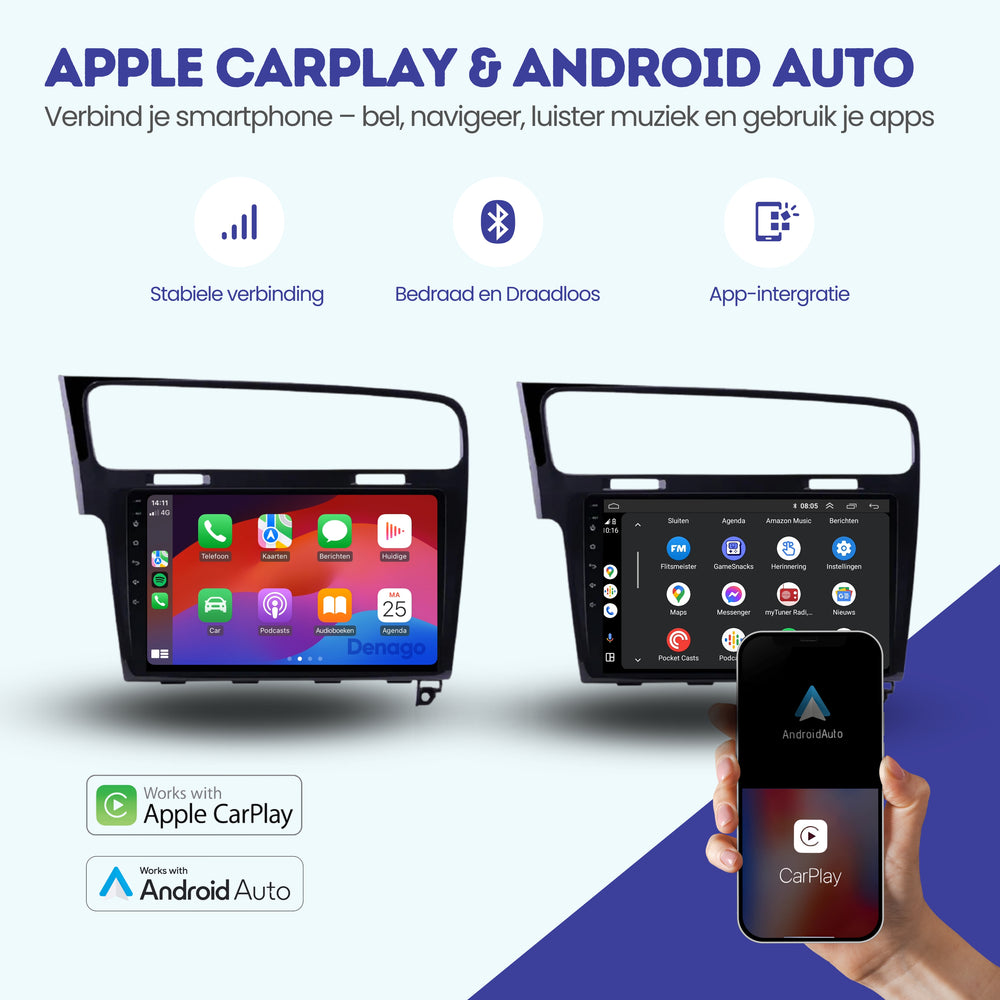 Radio para coche Volkswagen Golf 7 CarPlay | 2012 a 2020 | Denago DNG-A309 | 9 pulgadas | Androide 13 | CarPlay inalámbrico y Android Auto