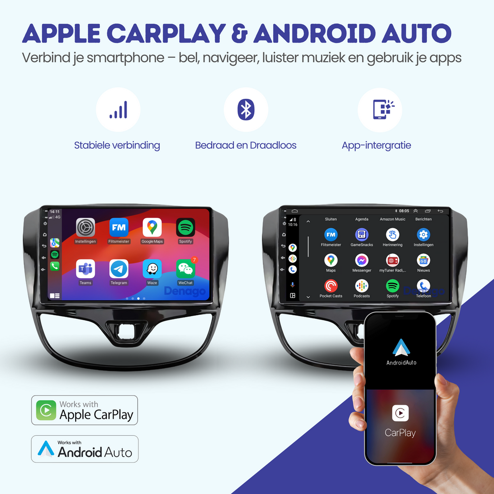 Radio para coche Opel Karl CarPlay | 2015 a 2020 | Denago DNG-A18 | 9 pulgadas | Androide 13 | CarPlay inalámbrico y Android Auto