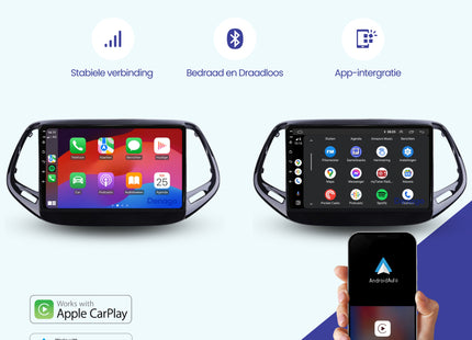 Jeep Compass CarPlay autoradio | 2017 t/m 2020 | Denago DNG-A122 | 9 inch | Android 13 | Draadloos CarPlay & Android Auto