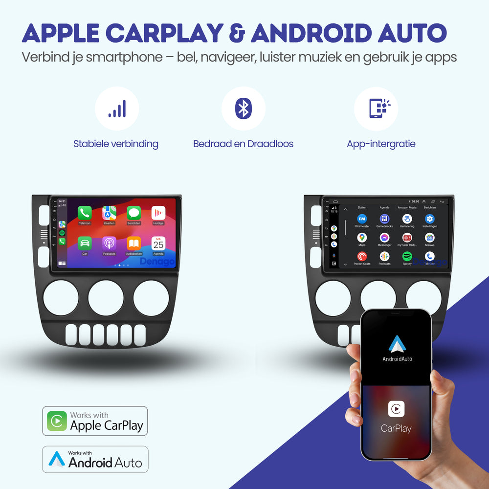 Radio para coche Mercedes ML CarPlay | 1999 a 2004 | Denago DNG-A221 | 9 pulgadas | Androide 13 | CarPlay inalámbrico y Android Auto | Marco negro