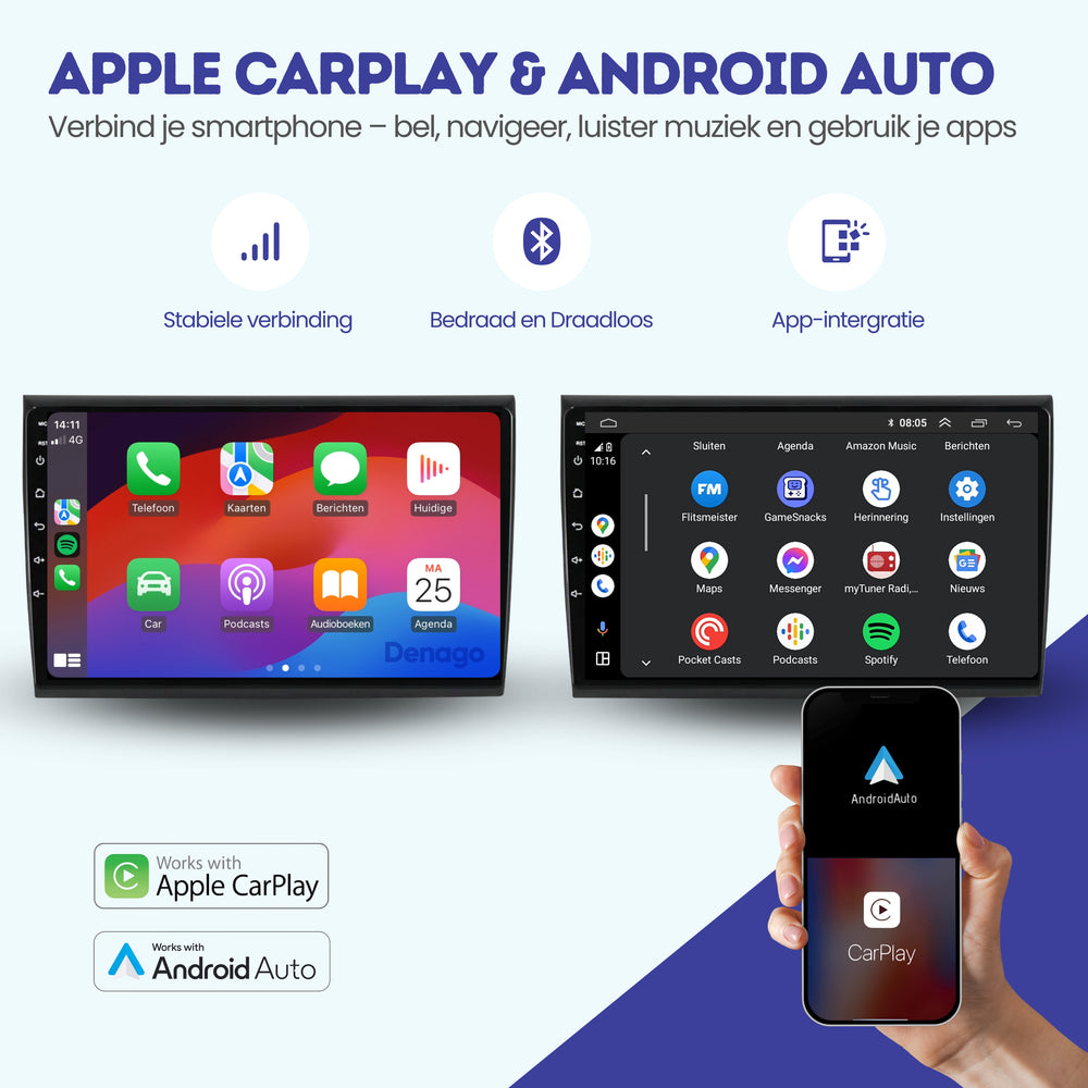 Radio para coche Fiat Bravo CarPlay | 2006 a 2017 | Denago DNG-A178 | 9 pulgadas | Androide 13 | CarPlay inalámbrico y Android Auto