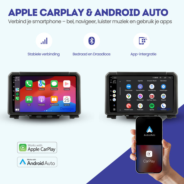 Suzuki Jimny CarPlay autoradio | 2019 t/m 2024 | Denago DNG-A161 | 9 inch | Android 13 | Draadloos CarPlay & Android Auto