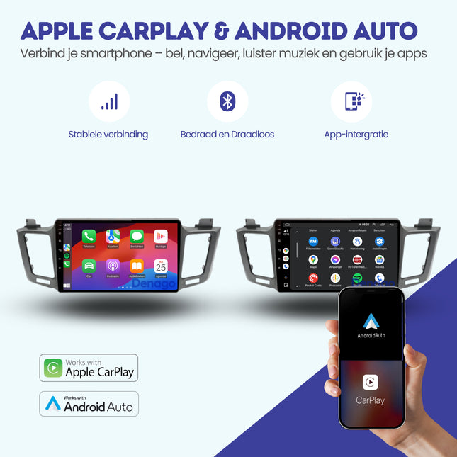 Toyota RAV4 CarPlay autoradio | 2013 t/m 2018 | Denago DNG-A249 | 9 inch | Android 13 | Draadloos CarPlay & Android Auto