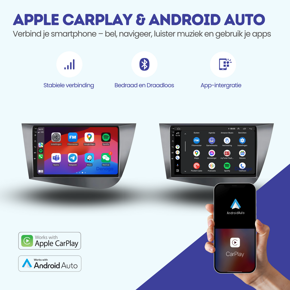 Radio para coche Seat Leon CarPlay | 2005 a 2012 | Denago DNG-A21 | 9 pulgadas | Androide 13 | CarPlay inalámbrico y Android Auto