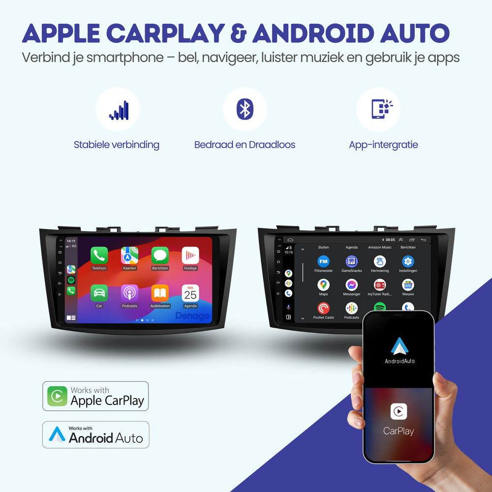 Radio de coche Suzuki Swift CarPlay | 2011 a 2017 | Denago DNG-A251 | 9 pulgadas | Androide 13 | CarPlay inalámbrico y Android Auto