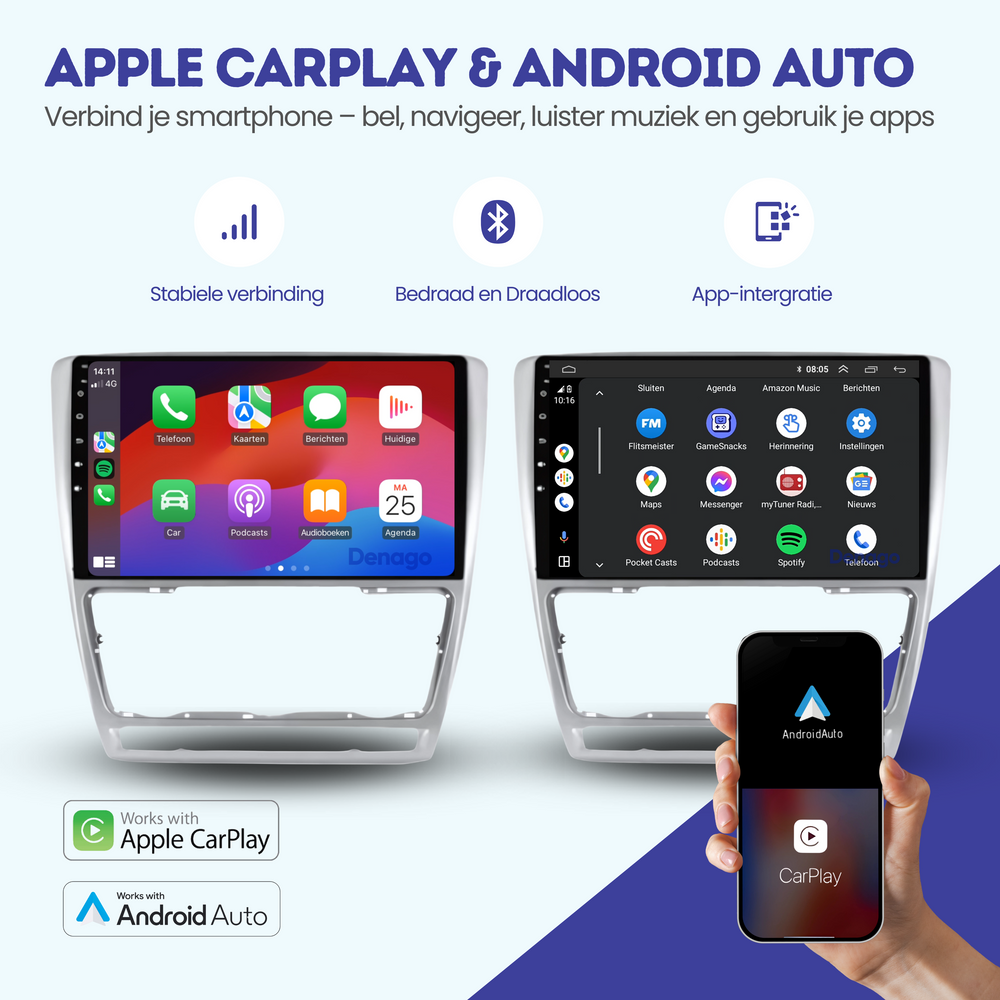 Radio para coche Skoda Octavia CarPlay | 2006 a 2013 | Denago DNG-A31 | 9 pulgadas | Androide 13 | CarPlay inalámbrico y Android Auto