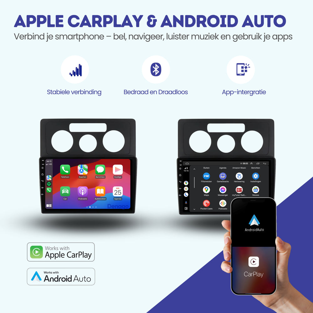 Radio para coche Volkswagen Caddy CarPlay | 2004 a 2010 | Denago DNG-A240 | 9 pulgadas | Androide 13 | CarPlay inalámbrico y Android Auto
