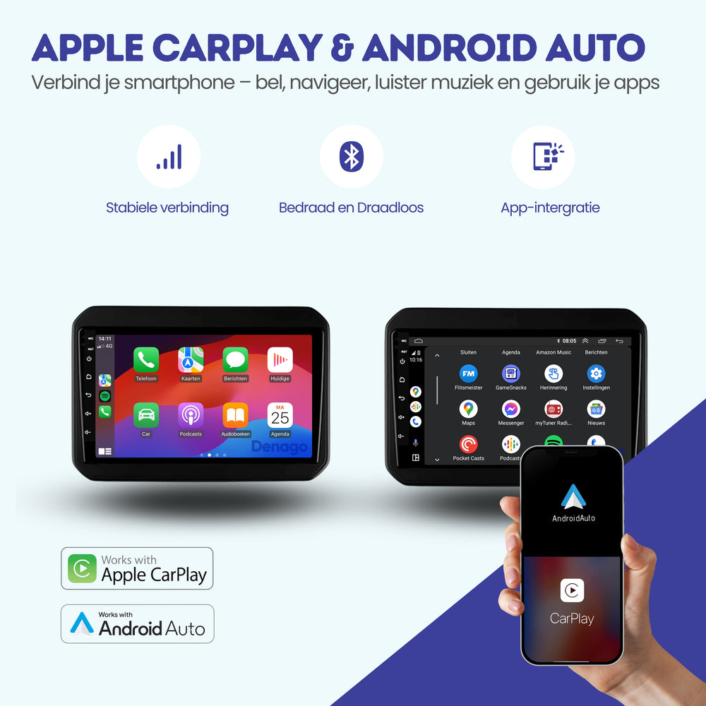 Radio de coche Suzuki Ignis CarPlay | 2016 a 2020 | Denago DNG-A158 | 9 pulgadas | Androide 13 | CarPlay inalámbrico y Android Auto