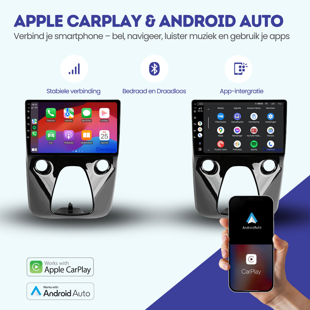 Radio para coche Peugeot 108 CarPlay | 2014 a 2023 | Denago DNG-A265 | 10 pulgadas | Androide 13 | CarPlay inalámbrico y Android Auto