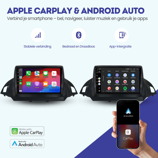 Ford Kuga CarPlay autoradio | 2013 t/m 2017 | Denago DNG-A87 | 9 inch | Android 13 | Draadloos CarPlay & Android Auto