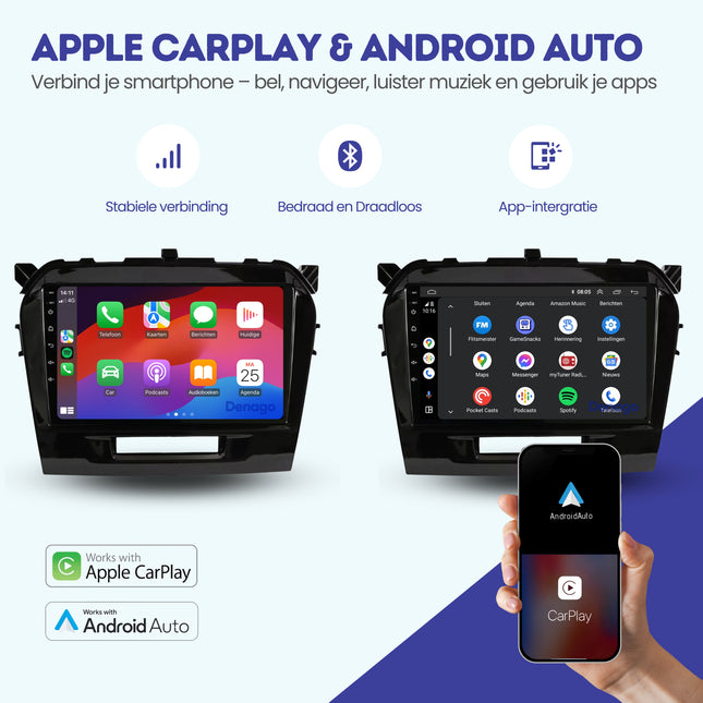 Suzuki Vitara CarPlay autoradio | 2015 t/m 2023 | Denago DNG-A125 | 9 inch | Android 13 | Draadloos CarPlay & Android Auto