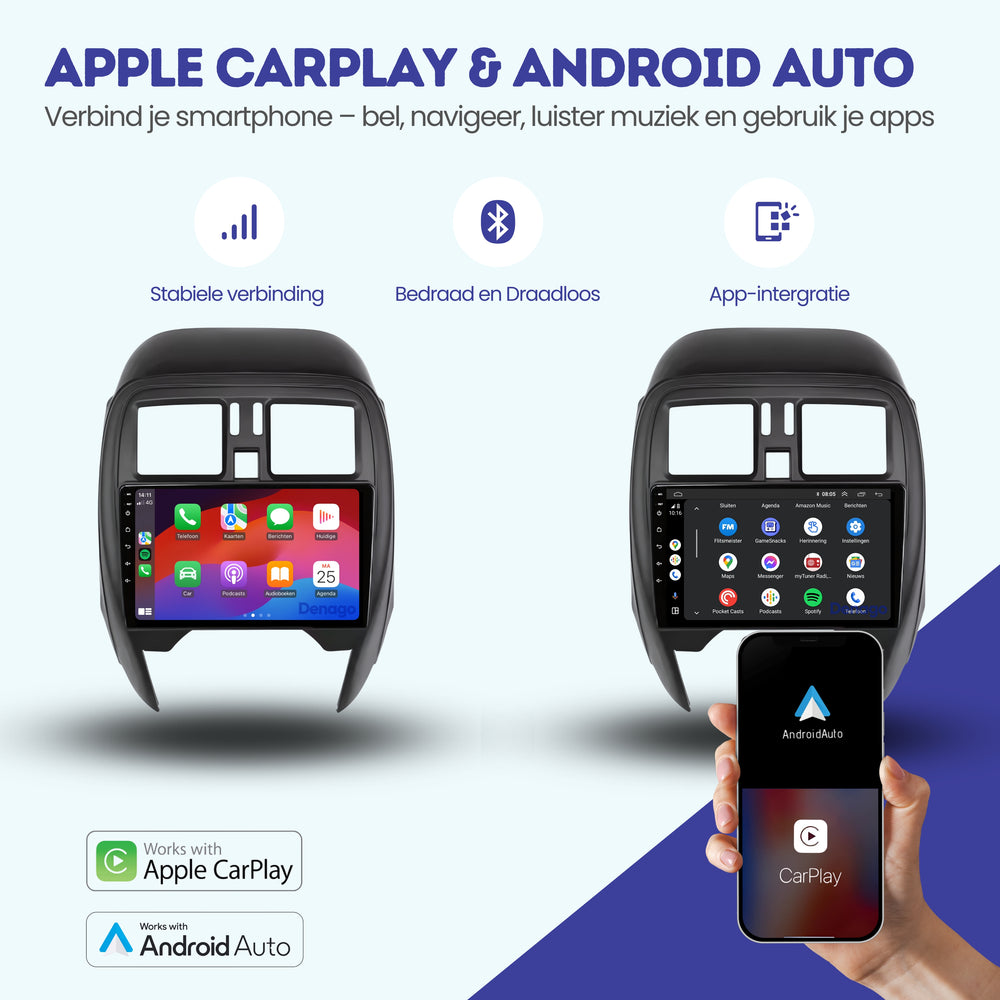 Radio del coche Nissan Micra CarPlay | 2013 a 2017 | Denago DNG-A27 | 9 pulgadas | Androide 13 | CarPlay inalámbrico y Android Auto