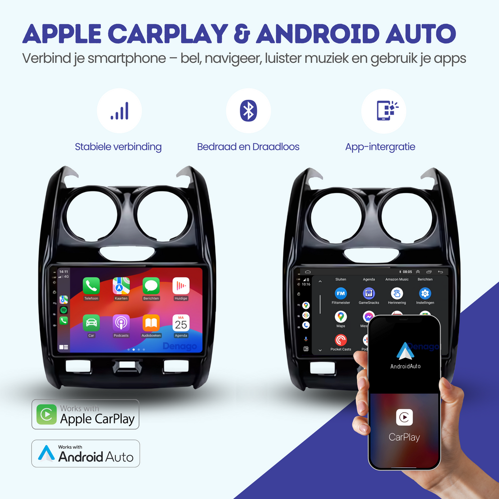 Radio para coche Dacia Duster CarPlay | 2013 a 2017 | Denago DNG-A32 | 9 pulgadas | Androide 13 | CarPlay inalámbrico y Android Auto