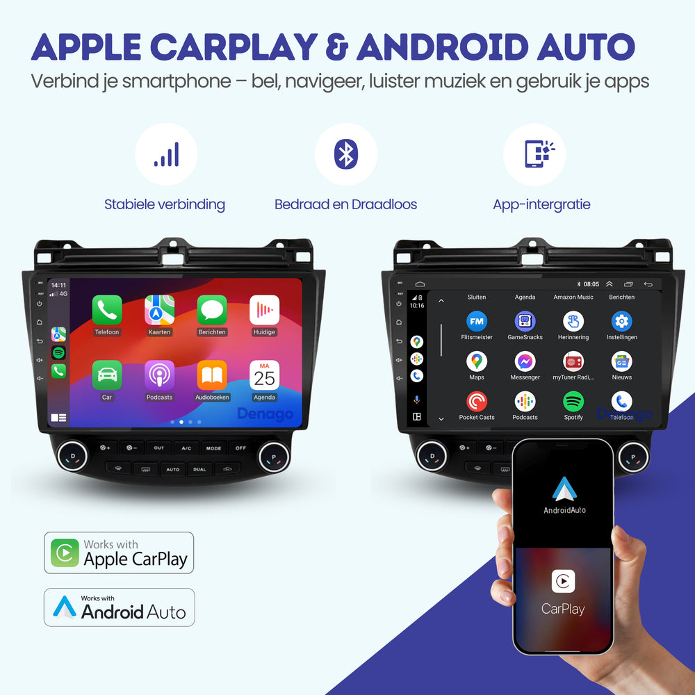 Radio para coche Honda Accord CarPlay | 2003 a 2008 | Denago DNG-A168 | 9 pulgadas | Androide 13 | CarPlay inalámbrico y Android Auto