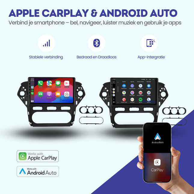 Ford Mondeo CarPlay autoradio | 2003 t/m 2014 | Denago DNG-A205 | 9 inch | Android 13 | Draadloos CarPlay & Android Auto | Zwart frame