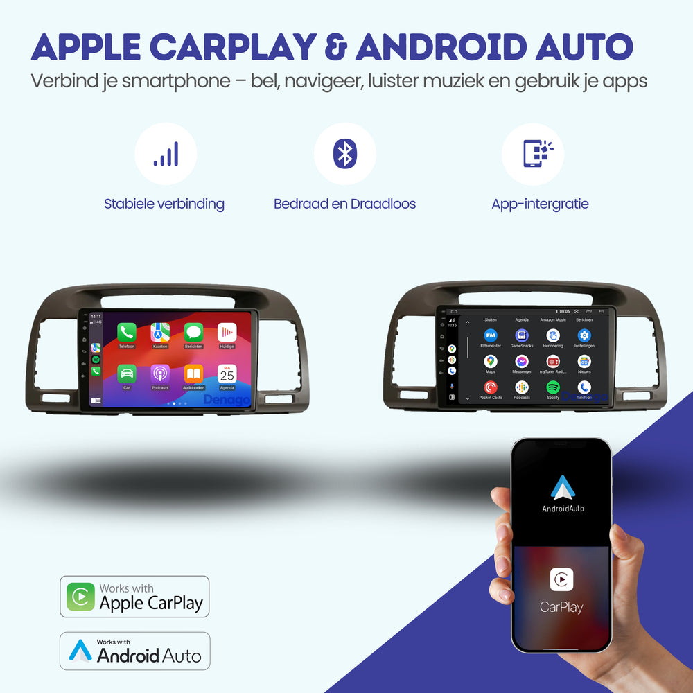 Radio para coche Toyota Camry CarPlay | 2001 a 2007 | Denago DNG-A255 | 9 pulgadas | Androide 13 | CarPlay inalámbrico y Android Auto