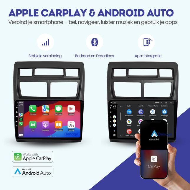 Kia Sportage CarPlay autoradio | 2004 t/m 2010 | Denago DNG-A121 | 9 inch | Android 13 | Draadloos CarPlay & Android Auto