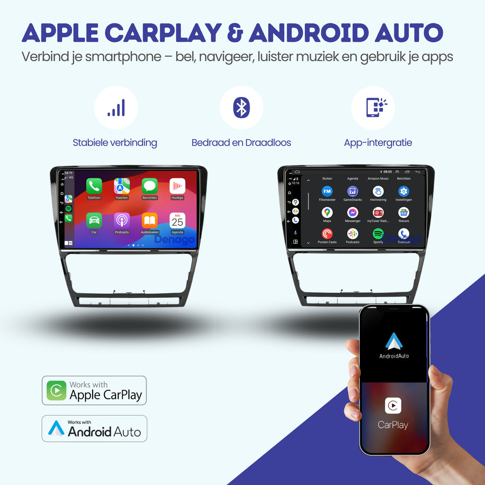 Skoda Octavia CarPlay autoradio | 2007 t/m 2012 | Denago DNG-A282 | 9 inch | Android 13 | Draadloos CarPlay & Android Auto
