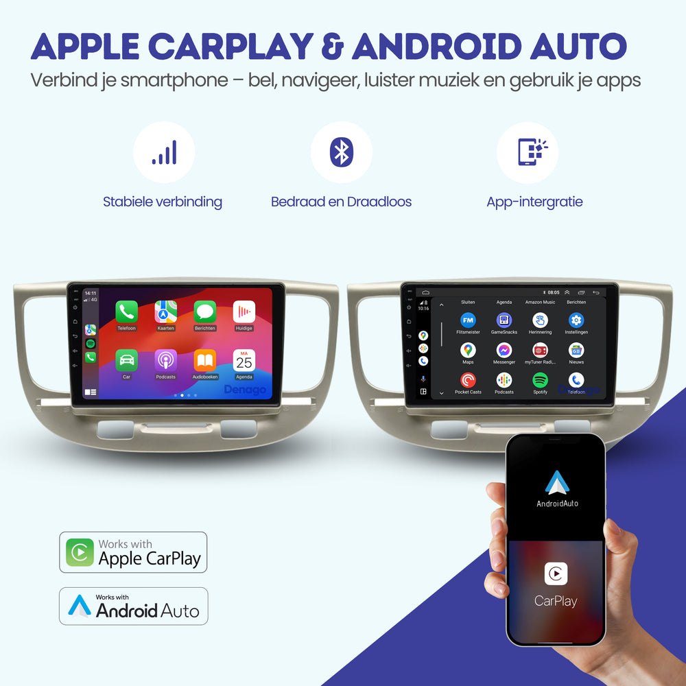 Radio para coche Kia Rio CarPlay | 2006 a 2010 | Denago DNG-A173 | 9 pulgadas | Androide 13 | CarPlay inalámbrico y Android Auto
