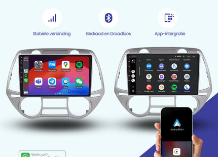 Hyundai i20 CarPlay autoradio | 2008 t/m 2014 | Denago DNG-A336 | 9 inch | Android 13 | Draadloos CarPlay & Android Auto