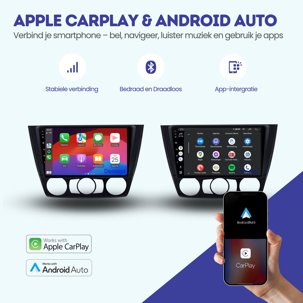 Radio para coche BMW Serie 1 CarPlay | 2004 a 2012 | Denago DNG-A298 | 9 pulgadas | Androide 13 | CarPlay inalámbrico y Android Auto