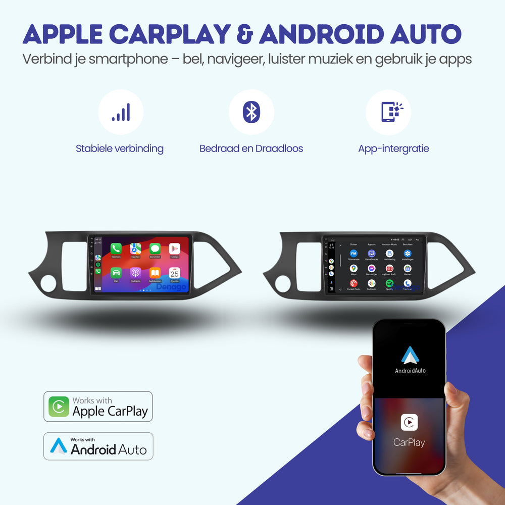 Radio de coche Kia Picanto CarPlay | 2011 a 2016 | Denago DNG-A337 | 9 pulgadas | Androide 13 | CarPlay inalámbrico y Android Auto