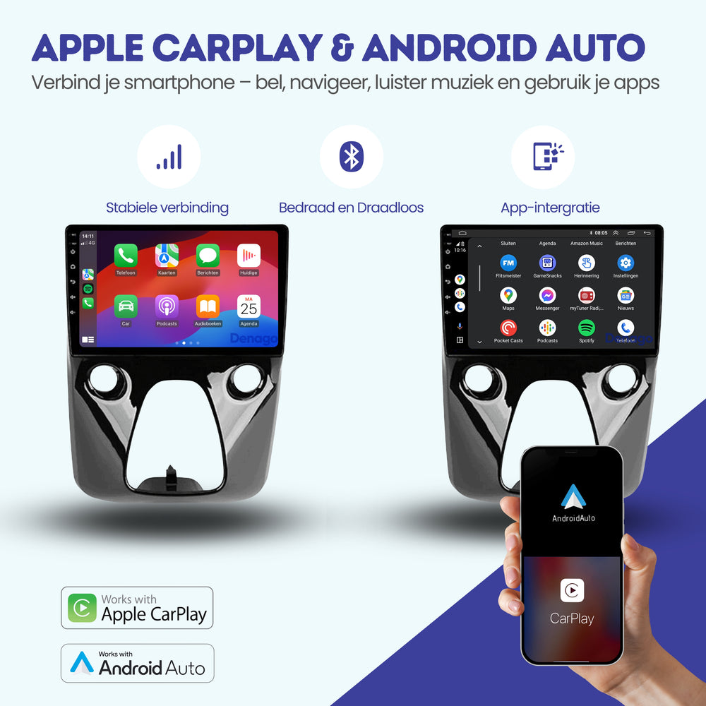 Citroën C1 CarPlay car radio | 2015 to 2021 | Denago DNG-A264 | 10 inches | Android 13 | Wireless CarPlay & Android Auto
