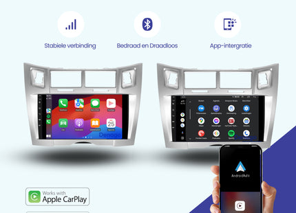 Toyota Yaris CarPlay autoradio zilver | 2005 t/m 2012 | Denago DNG-A289 | 9 inch | Android 13 | Draadloos CarPlay & Android Auto