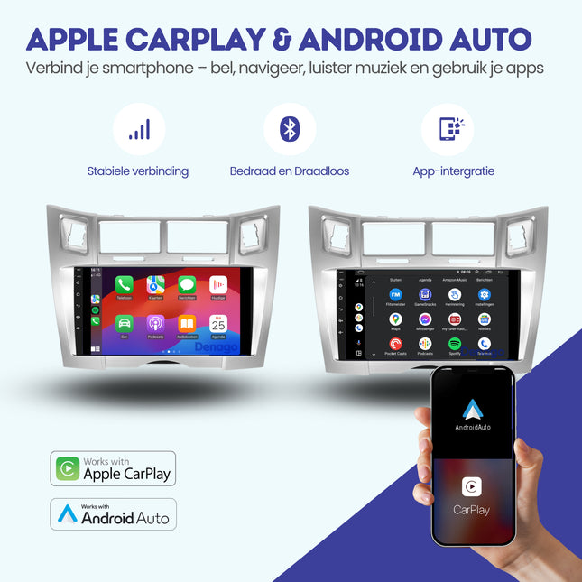 Toyota Yaris CarPlay autoradio zilver | 2005 t/m 2012 | Denago DNG-A289 | 9 inch | Android 13 | Draadloos CarPlay & Android Auto