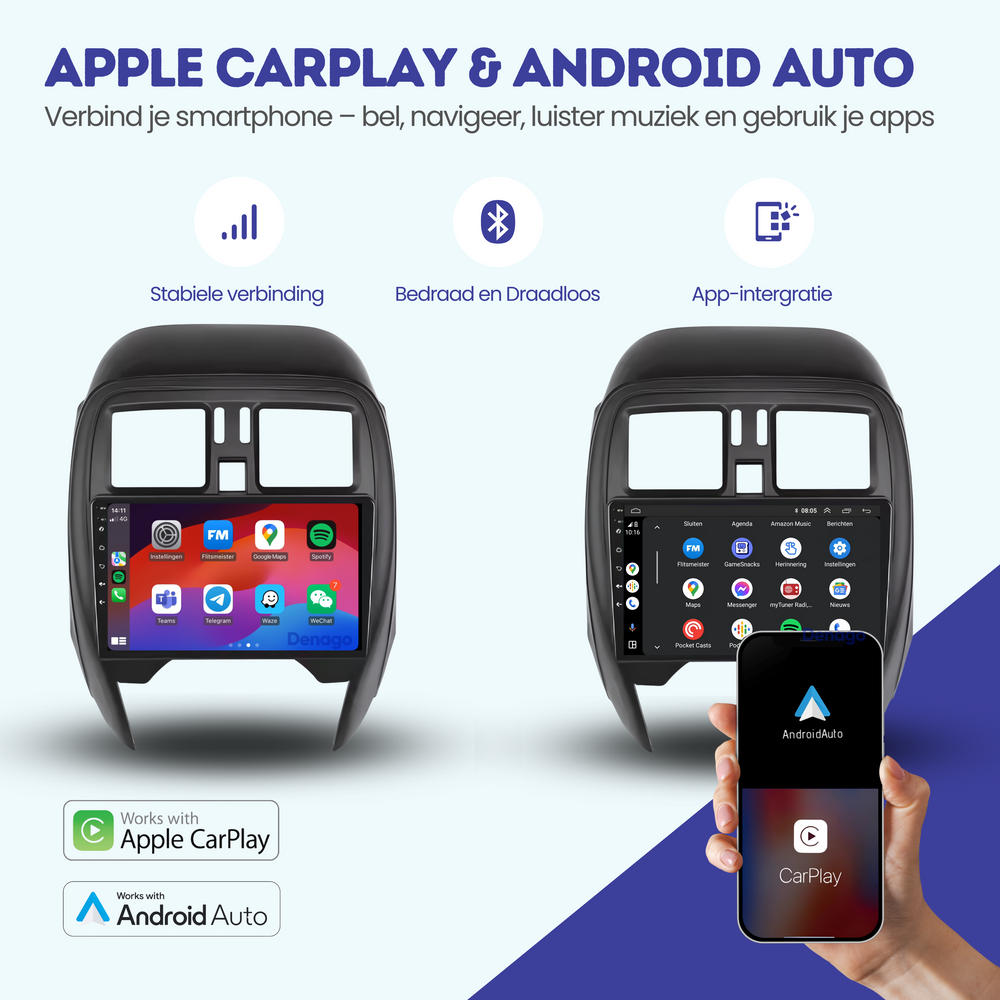 Radio del coche Nissan Micra CarPlay | 2013 a 2017 | Denago DNG-A27 | 9 pulgadas | Androide 13 | CarPlay inalámbrico y Android Auto