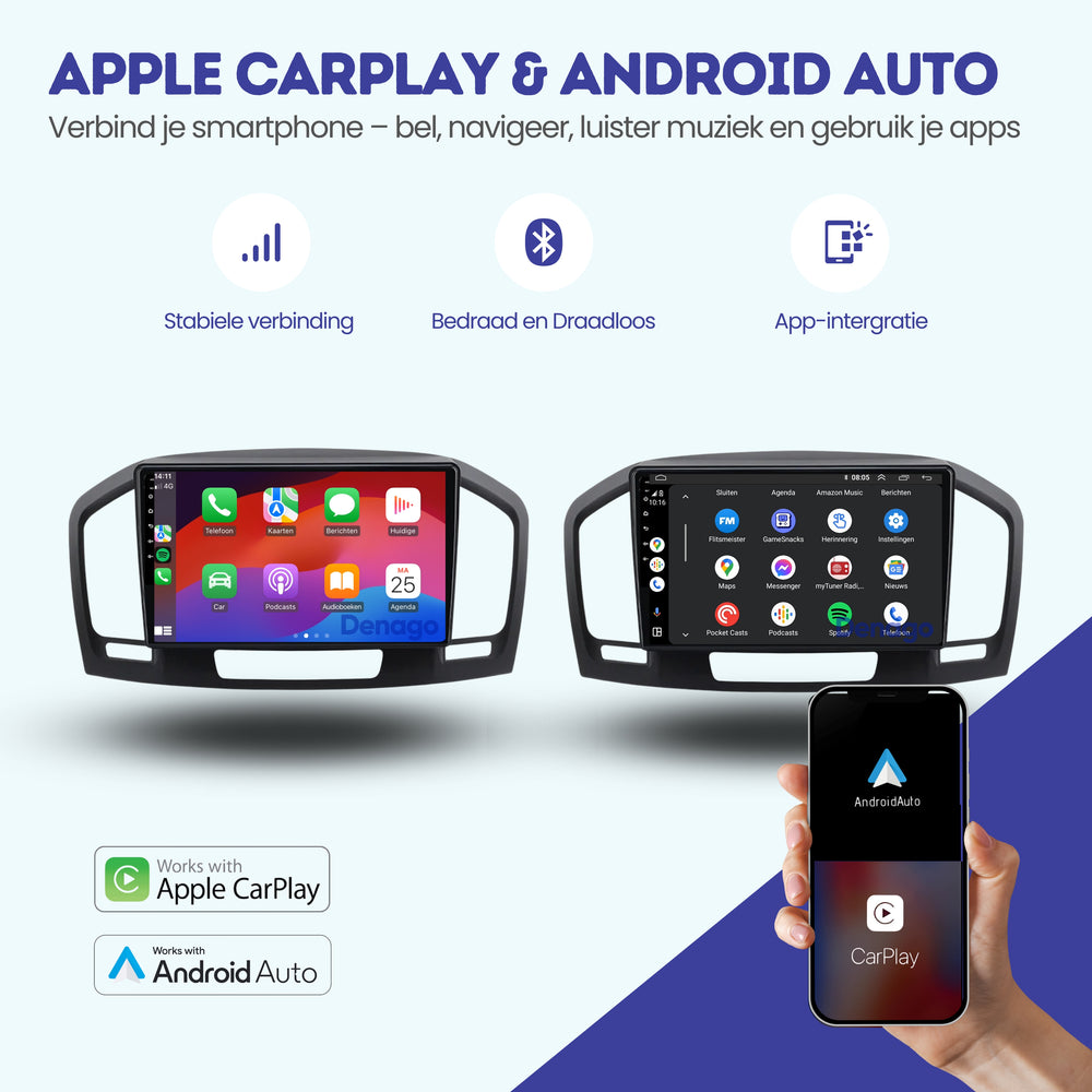 Radio de coche Opel Insignia CarPlay | 2008 a 2013 | Denago DNG-A279 | 9 pulgadas | Androide 13 | CarPlay inalámbrico y Android Auto