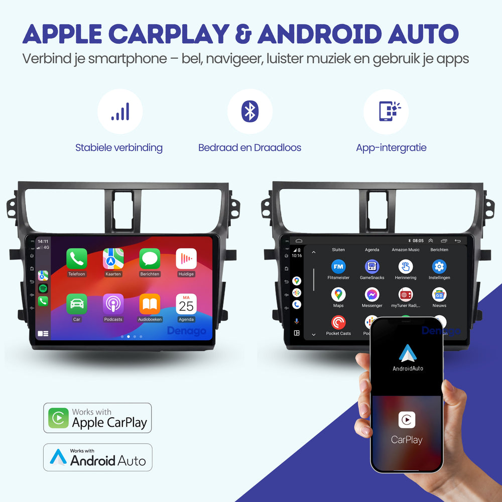 Radio de coche Suzuki Celerio CarPlay | 2015 a 2020 | Denago DNG-A157 | 9 pulgadas | Androide 13 | CarPlay inalámbrico y Android Auto