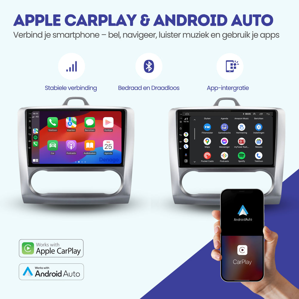 Radio para coche Ford Focus CarPlay | 2005 a 2010 | Denago DNG-A22 | 9 pulgadas | Androide 13 | CarPlay inalámbrico y Android Auto