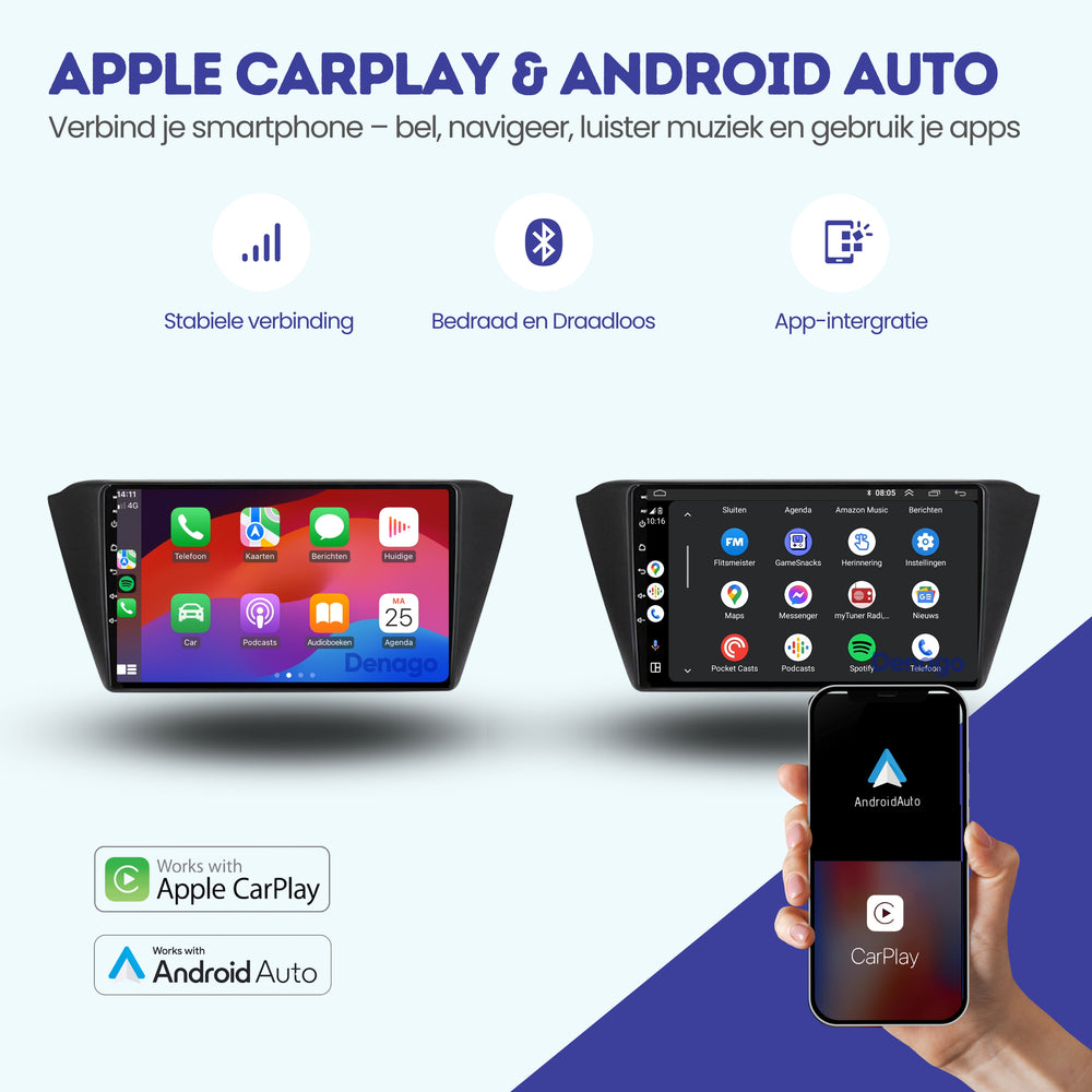 Radio para coche Skoda Fabia CarPlay | 2013 a 2019 | Denago DNG-A274 | 9 pulgadas | Androide 13 | CarPlay inalámbrico y Android Auto