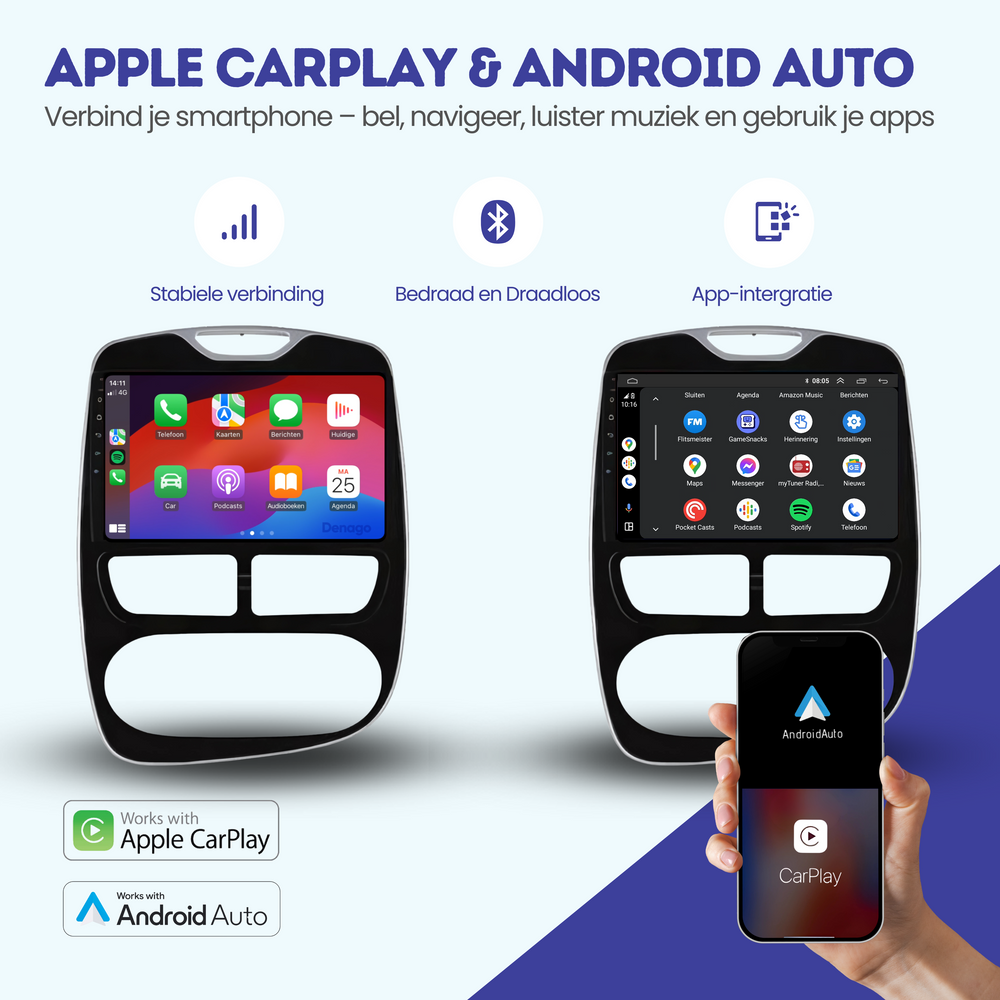 Renault Clio 4 CarPlay car radio | 2013 to 2015 | Denago DNG-A20 | 9 inches | Android 13 | Wireless CarPlay & Android Auto