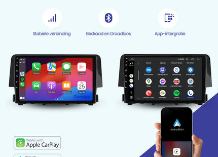 Honda Civic CarPlay autoradio | 2016 t/m 2021 | Denago DNG-A114 | 9 inch | Android 13 | Draadloos CarPlay & Android Auto